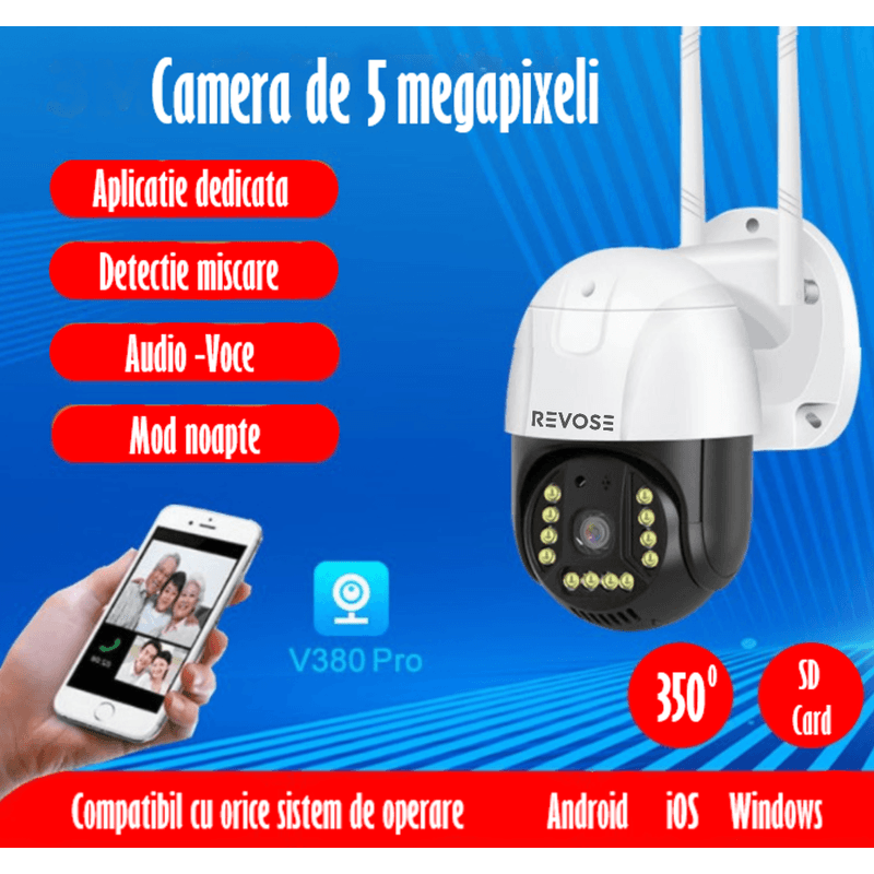 Casa si Gradina - Electrice - Smart Home - Camere de supraveghere - Camera de Supraveghere Video REVOSE™ 5MP 2560x1920, Aplicatie Dedicata, Intelligent Tracking, PTZ, WIFI, Lan, AP hotspot - Infinity.ro