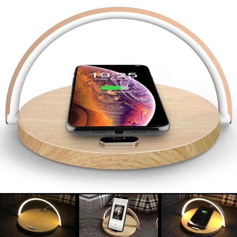 Casa si Gradina - Corpuri si surse de iluminat - Veioze si lampi - Veioze - Lampa cu incarcare wireless si suport telefon,Quasar & Co.®,3 functii, QI 10W, veioza cu 3 intensitati lumina,ABS, natur - Infinity.ro
