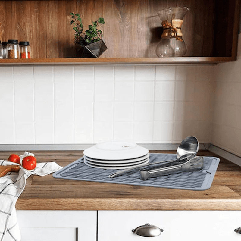 Casa si Gradina - Bucatarie si vesela - Organizare si depozitare bucatarie - Scurgator vase - Scurgator pentru vase mare din silicon rezistent la caldura, gri deschis ABYZ - Infinity.ro