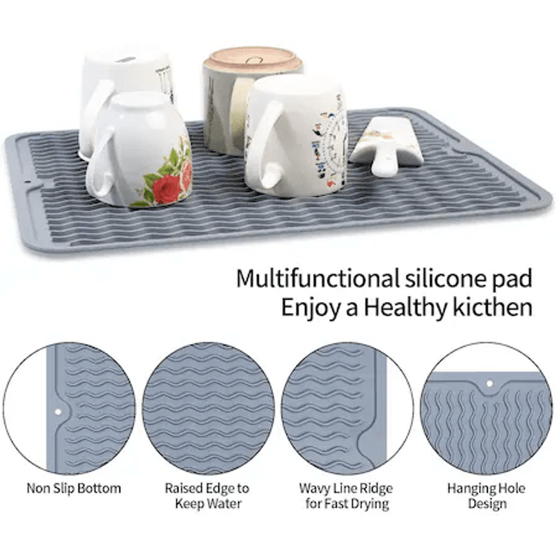 Casa si Gradina - Bucatarie si vesela - Organizare si depozitare bucatarie - Scurgator vase - Scurgator pentru vase mare din silicon rezistent la caldura, gri deschis ABYZ - Infinity.ro