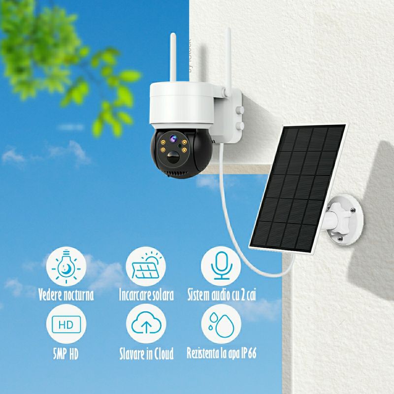 Casa si Gradina - Electrice - Smart Home - Camere de supraveghere - Camera de Supraveghere Video REVOSE™ 5MP 2560x1920, Aplicatie Dedicata, Intelligent Tracking, PTZ,Lan, AP hotspot,Solara - Infinity.ro