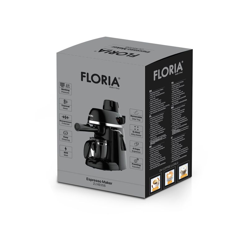 Electronice si Electrocasnice - Electrocasnice bucatarie - Preparare bauturi - Espressoare - Espressor Floria ZLN9358 Negru, putere 800W, presiune de 3.5 bari, usor de curatat - Infinity.ro