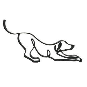 Decoratiune moderna in forma de catel jucaus, pentru design interior, negru sparkle, single line, 150x100x15 mm