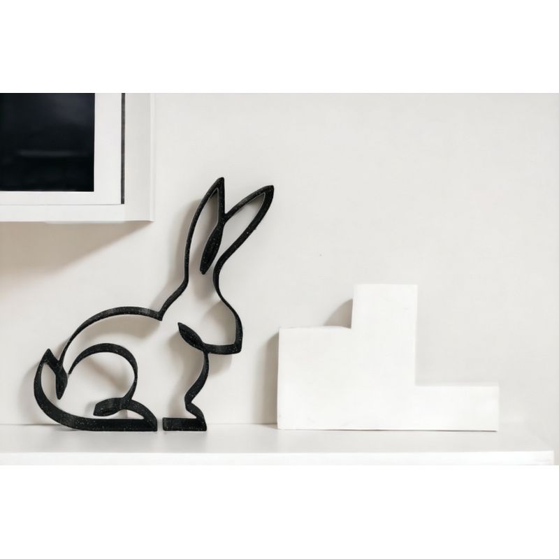 Casa si Gradina - Decoratiuni - Obiecte decorative - Accesorii decorative - Decoratiune minimalista cu forma de iepuras, pentru decor modern, negru sparkle, single line, 150x140x15 mm - Infinity.ro