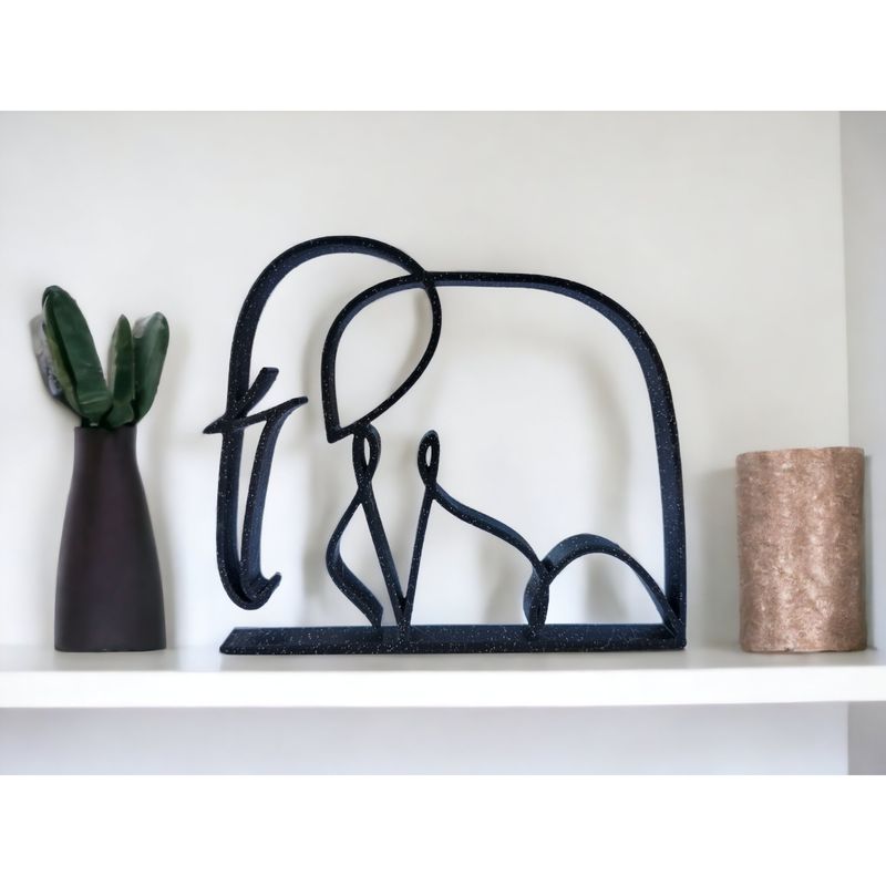Casa si Gradina - Decoratiuni - Obiecte decorative - Accesorii decorative - Elefant minimalist, pentru decor interior modern, negru sparkle, linie continua, 150x130x15 mm - Infinity.ro