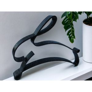 Iepuras minimalist pentru decor interior modern, negru sparkle, linie continua, 150x110x15 mm