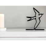 Casa si Gradina - Decoratiuni - Obiecte decorative - Accesorii decorative - Randunica minimalista pentru raft sau birou, pentru decor modern, negru sparkle, linie continua, 150x120x15 mm - Infinity.ro