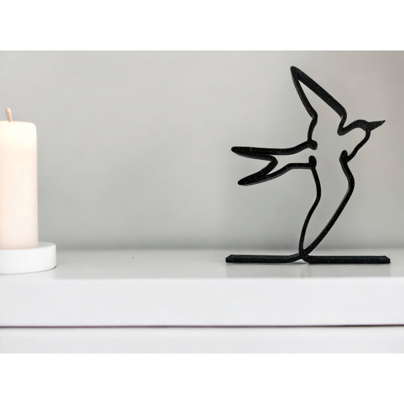 Casa si Gradina - Decoratiuni - Obiecte decorative - Accesorii decorative - Randunica minimalista pentru raft sau birou, pentru decor modern, negru sparkle, linie continua, 150x120x15 mm - Infinity.ro