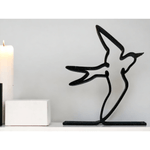 Casa si Gradina - Decoratiuni - Obiecte decorative - Accesorii decorative - Randunica minimalista pentru raft sau birou, pentru decor modern, negru sparkle, linie continua, 150x120x15 mm - Infinity.ro