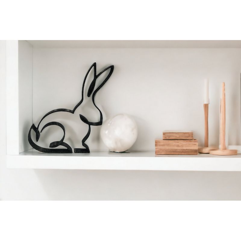Casa si Gradina - Decoratiuni - Obiecte decorative - Accesorii decorative - Decoratiune minimalista cu forma de iepuras, pentru decor modern, negru sparkle, single line, 150x140x15 mm - Infinity.ro