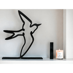 Casa si Gradina - Decoratiuni - Obiecte decorative - Accesorii decorative - Randunica minimalista pentru raft sau birou, pentru decor modern, negru sparkle, linie continua, 150x120x15 mm - Infinity.ro