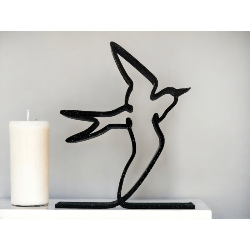 Casa si Gradina - Decoratiuni - Obiecte decorative - Accesorii decorative - Randunica minimalista pentru raft sau birou, pentru decor modern, negru sparkle, linie continua, 150x120x15 mm - Infinity.ro