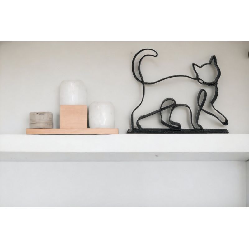 Casa si Gradina - Decoratiuni - Obiecte decorative - Accesorii decorative - Decoratiune minimalista cu forma de pisica, pentru decor modern, negru sparkle, design de tip single line, 150x120x15 mm - Infinity.ro
