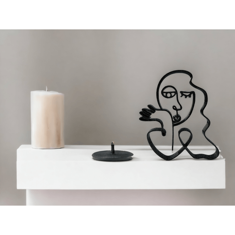 Casa si Gradina - Decoratiuni - Obiecte decorative - Accesorii decorative - Sculptura abstracta cu forma de chip de femeie, pentru design interior, negru sparkle, linie continua, 150x130x15 mm - Infinity.ro