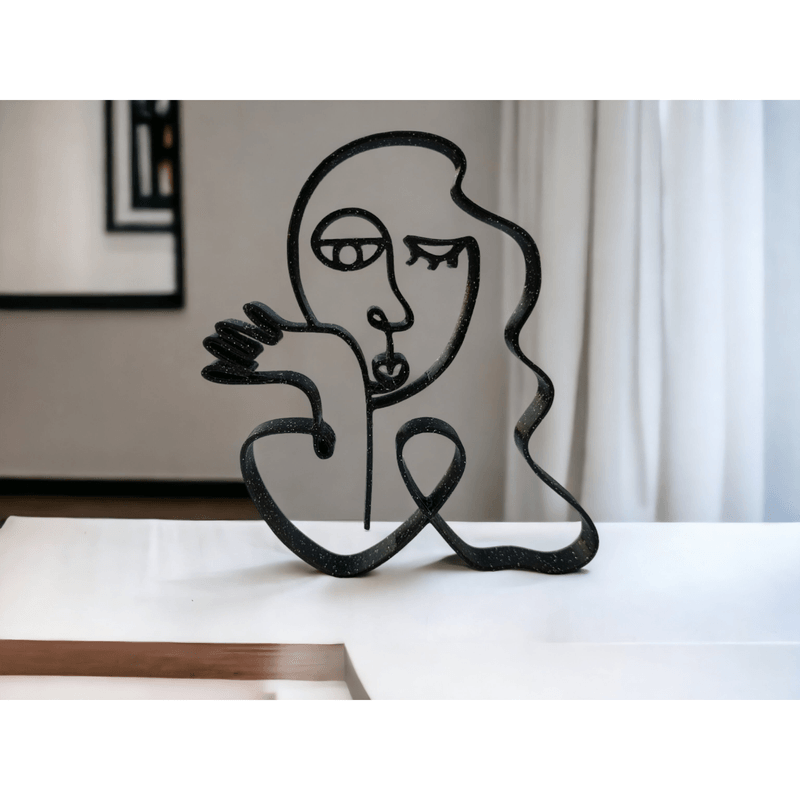 Casa si Gradina - Decoratiuni - Obiecte decorative - Accesorii decorative - Sculptura abstracta cu forma de chip de femeie, pentru design interior, negru sparkle, linie continua, 150x130x15 mm - Infinity.ro