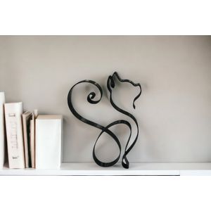 Decoratiune moderna cu forma de pisica, pentru design interior, negru sparkle, single line, 150x100x15 mm