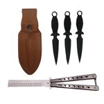 Casa si Gradina - Bucatarie si vesela - Vesela si tacamuri - Cutite si seturi de cutite - Set Briceag fluture de antrenament si trei cutite de aruncat, Black Fury, IdeallStore®, otel inoxidabil - Infinity.ro