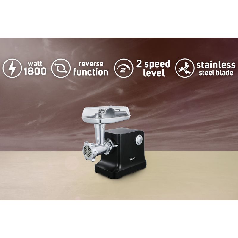 Electronice si Electrocasnice - Electrocasnice bucatarie - Mixere, tocatoare & roboti de bucatarie - Masini de tocat - Masina de tocat carne Zilan ZLN1789 Negru, 1800W, doua viteze plus reverse - Infinity.ro