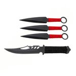 Casa si Gradina - Bucatarie si vesela - Vesela si tacamuri - Cutite si seturi de cutite - Set Cutit de vanatoare Extreme Battle si trei cutite de aruncat, Ninja Way, IdeallStore®, otel inoxidabil - Infinity.ro
