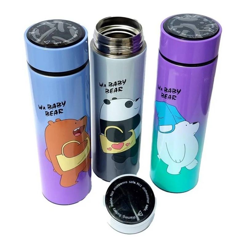 Casa si Gradina - Bucatarie si vesela - Accesorii bar - Termosuri si Cani termos - Termos smart cu pereti dublii din inox si afisaj LED, indicator temperatura C, Bare Bears,  negru, 500 ml - Infinity.ro