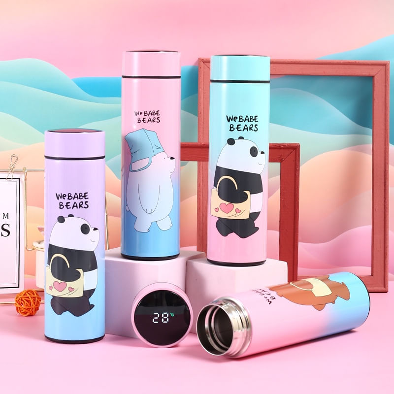 Casa si Gradina - Bucatarie si vesela - Accesorii bar - Termosuri si Cani termos - Termos smart cu pereti dublii din inox si afisaj LED, indicator temperatura C, Bare Bears,  negru, 500 ml - Infinity.ro