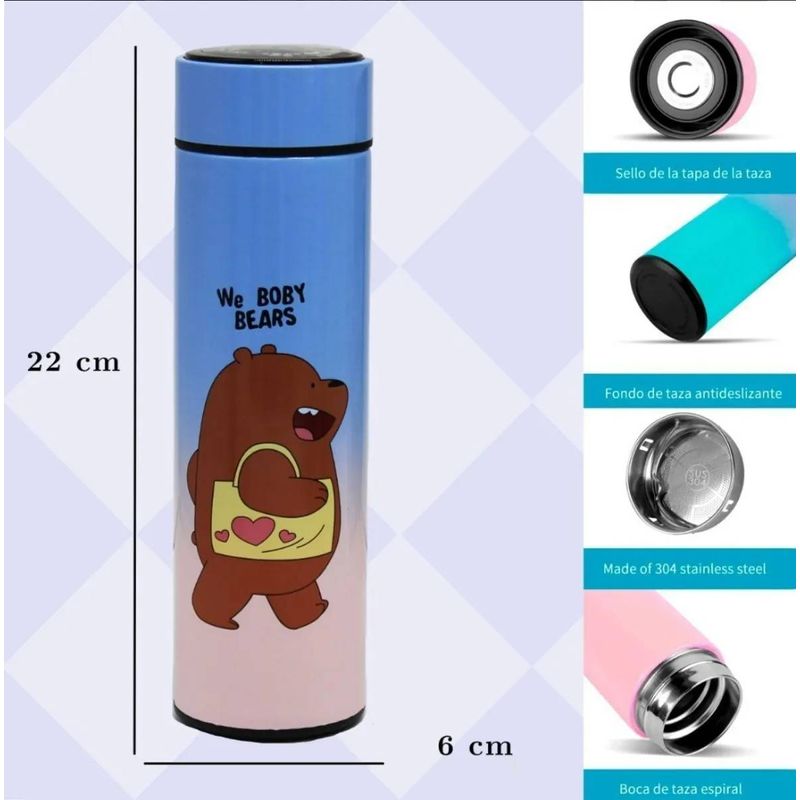 Casa si Gradina - Bucatarie si vesela - Accesorii bar - Termosuri si Cani termos - Termos smart cu pereti dublii din inox si afisaj LED, indicator temperatura C, Bare Bears,  negru, 500 ml - Infinity.ro