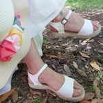 Fashion, accesorii si bijuterii/Femei/Incaltaminte femei/Sandale femei - Sandale pentru plaja, cu talpa joasa, culoare alb, EHA - 40 - Infinity.ro