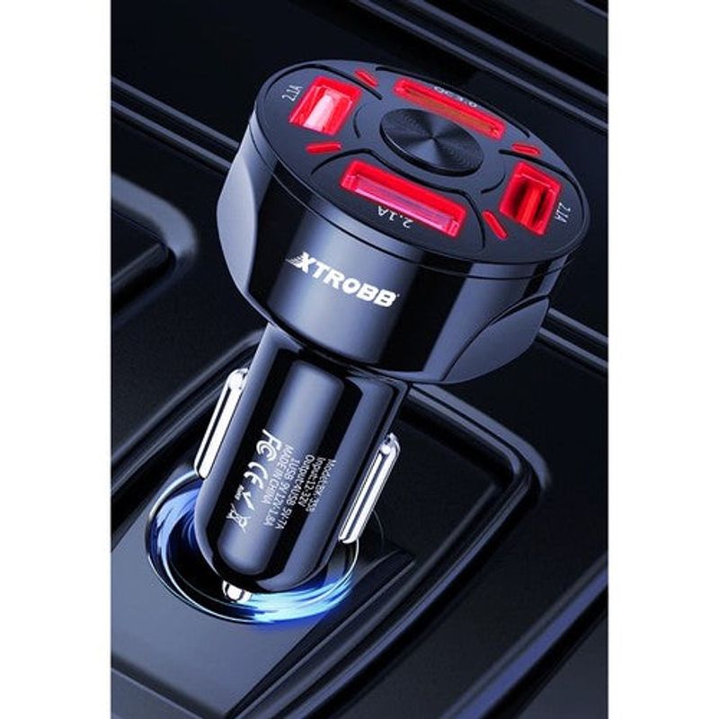 Auto si Moto - Electronice auto - Accesorii electronice auto - Incarcator auto cu 4 porturi USB,Cablu multifunctional Micro USB/Lightning/USB Type-C - 4 x 4 x 7 cm - Infinity.ro