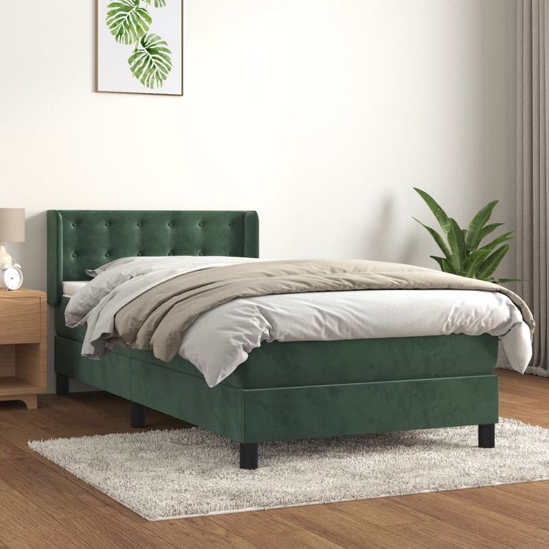 Casa si Gradina - Mobilier - Paturi si accesorii - Paturi - Pat box spring cu saltea, verde inchis, 80x200 cm, catifea - Infinity.ro