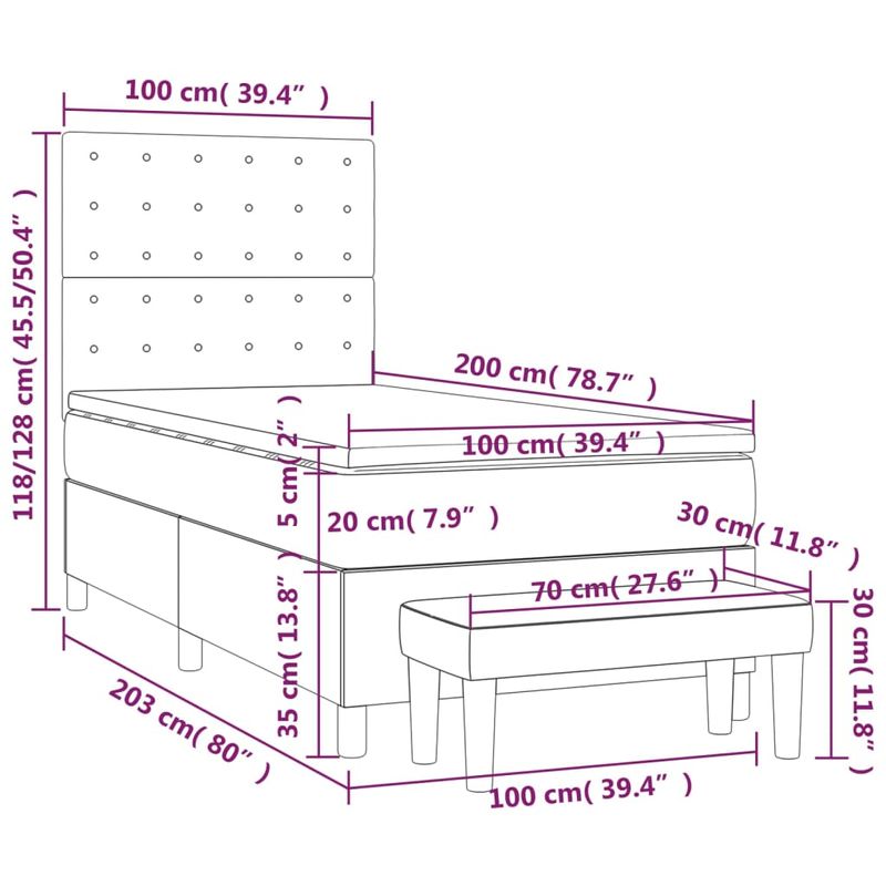 Casa si Gradina - Mobilier - Paturi si accesorii - Paturi - Pat box spring cu saltea, gri taupe, 100x200 cm, textil - Infinity.ro