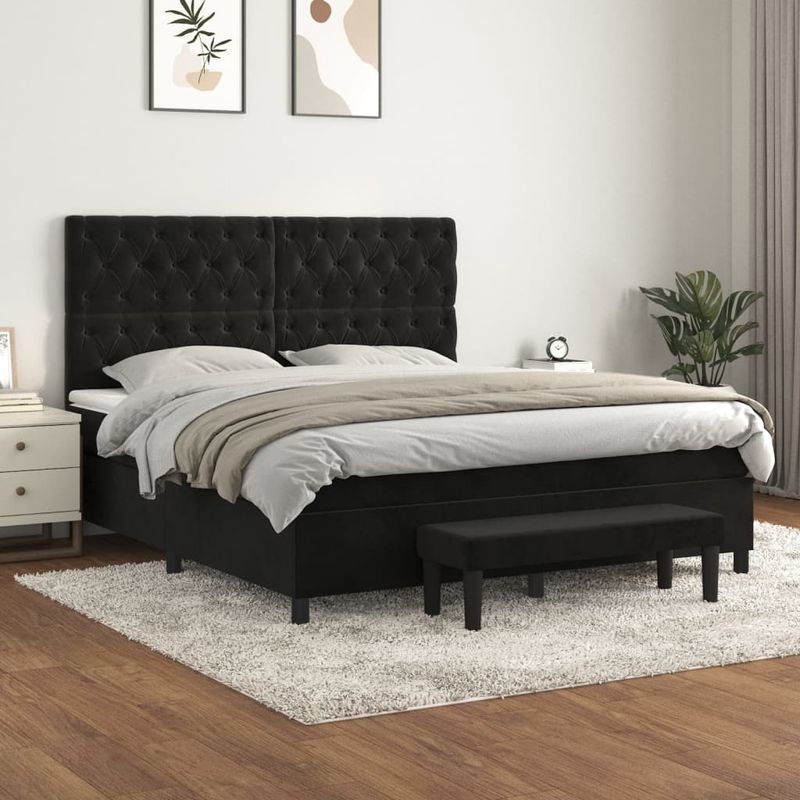 Casa si Gradina - Mobilier - Paturi si accesorii - Paturi - Pat box spring cu saltea, negru, 160x200 cm, catifea - Infinity.ro