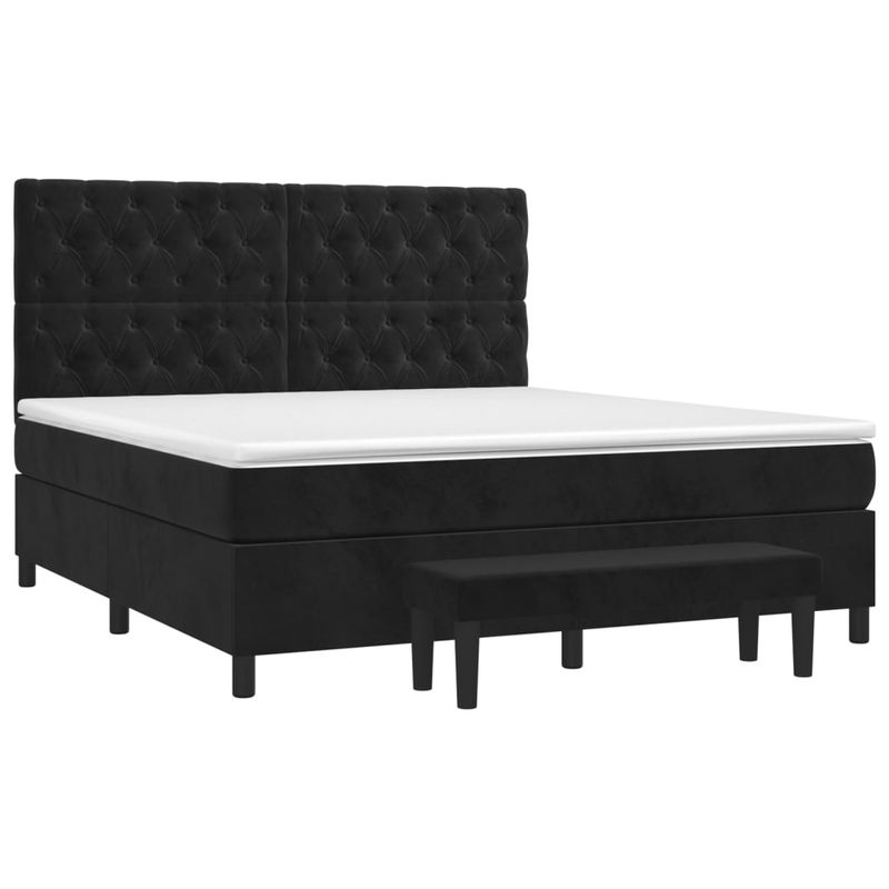 Casa si Gradina - Mobilier - Paturi si accesorii - Paturi - Pat box spring cu saltea, negru, 160x200 cm, catifea - Infinity.ro