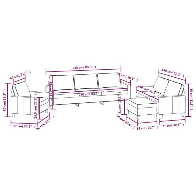 Casa si Gradina - Mobilier - Seturi de mobilier - Seturi living - Set de canapele cu perne, 4 piese, gri inchis, textil - Infinity.ro