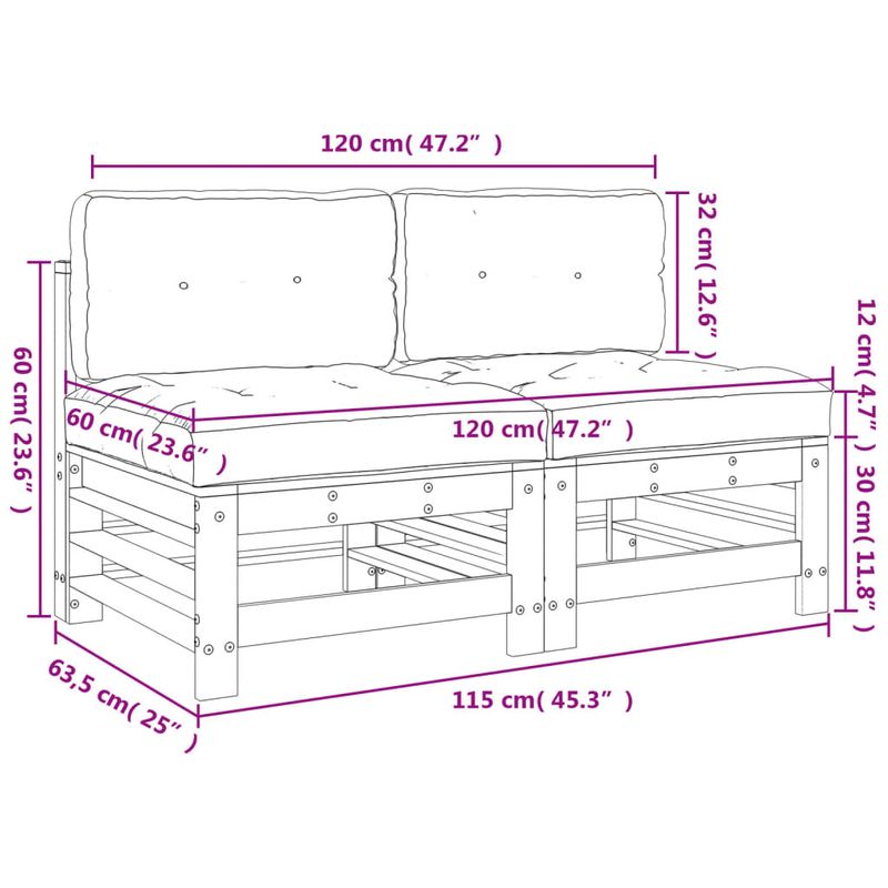Casa si Gradina - Gradina si terasa - Mobilier exterior - Canapele si fotolii gradina - Canapele de mijloc cu perne, 2 buc., lemn de pin tratat, pin impregnat - Infinity.ro