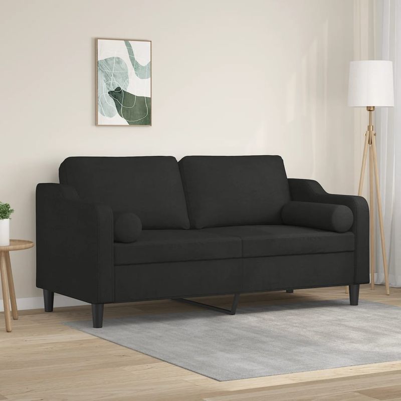 Casa si Gradina - Mobilier - Canapele si coltare - Canapele - Canapea cu 2 locuri cu pernute, negru, 140 cm, textil - Infinity.ro
