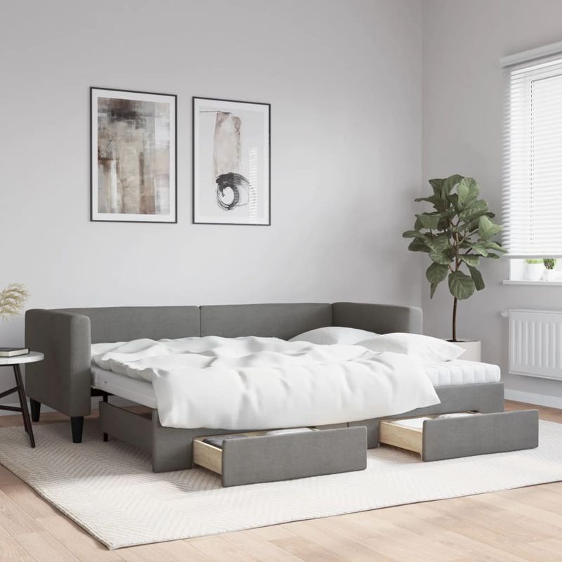 Casa si Gradina - Mobilier - Paturi si accesorii - Paturi - Pat de zi cu extensie si sertare, gri inchis, 80x200 cm textil - Infinity.ro
