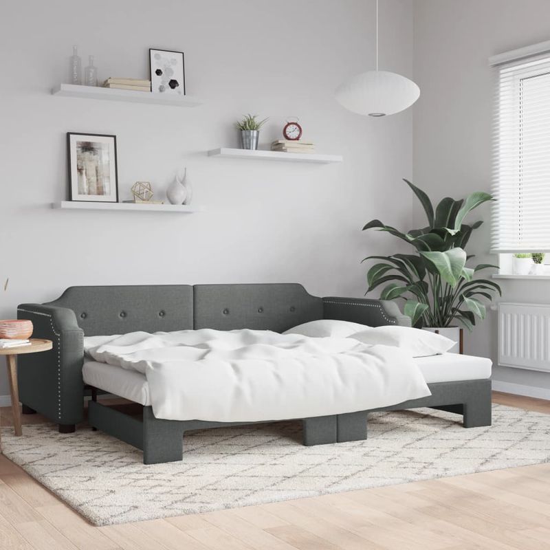 Casa si Gradina - Mobilier - Paturi si accesorii - Paturi - Pat de zi cu extensie, gri inchis, 100x200 cm, textil - Infinity.ro