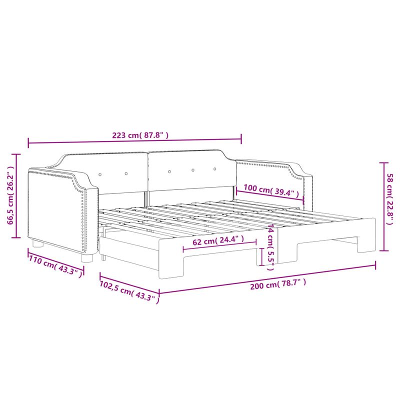 Casa si Gradina - Mobilier - Paturi si accesorii - Paturi - Pat de zi cu extensie, gri inchis, 100x200 cm, textil - Infinity.ro