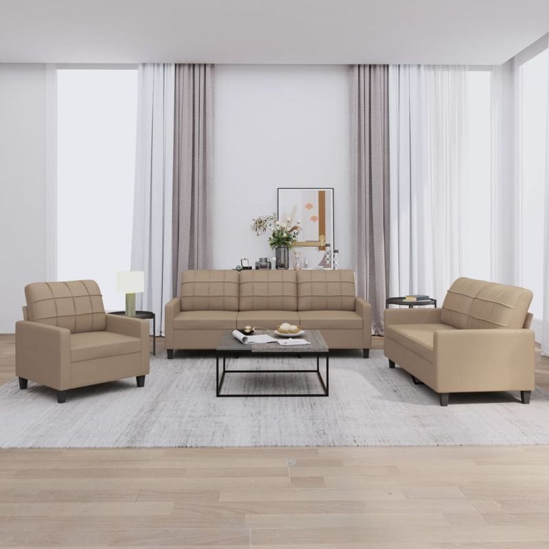 Casa si Gradina - Mobilier - Seturi de mobilier - Seturi living - Set de canapele cu perne, 3 piese, cappuccino, piele ecologica - Infinity.ro
