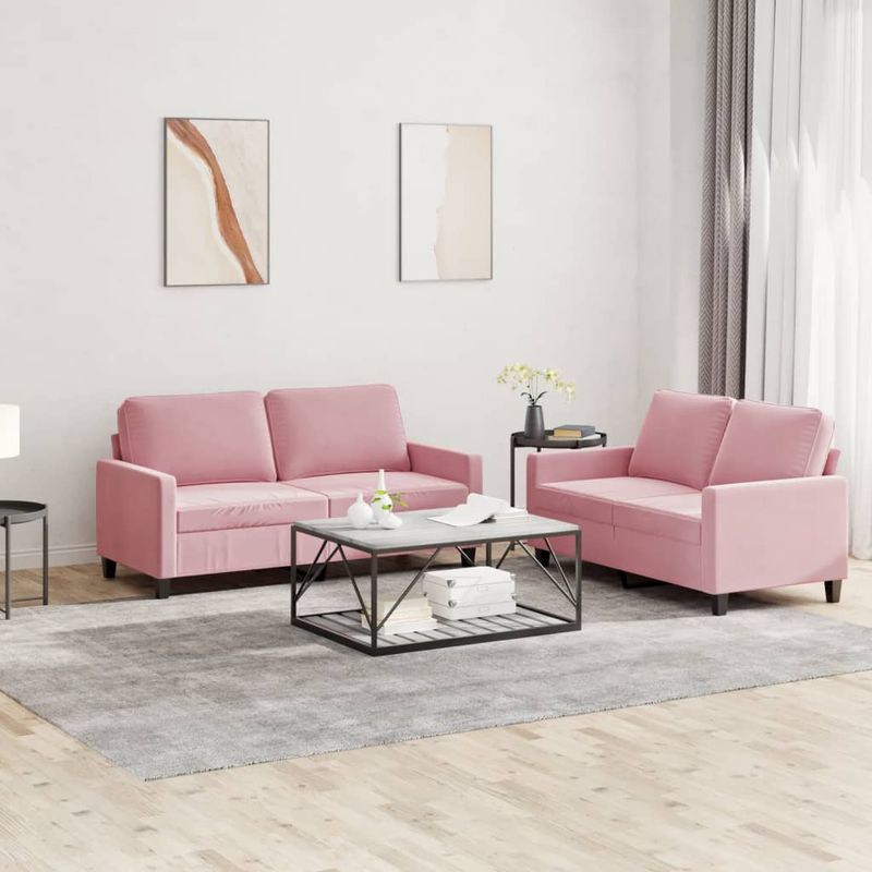 Casa si Gradina - Mobilier - Seturi de mobilier - Seturi living - Set de canapele cu perne, 2 piese, roz, catifea - Infinity.ro