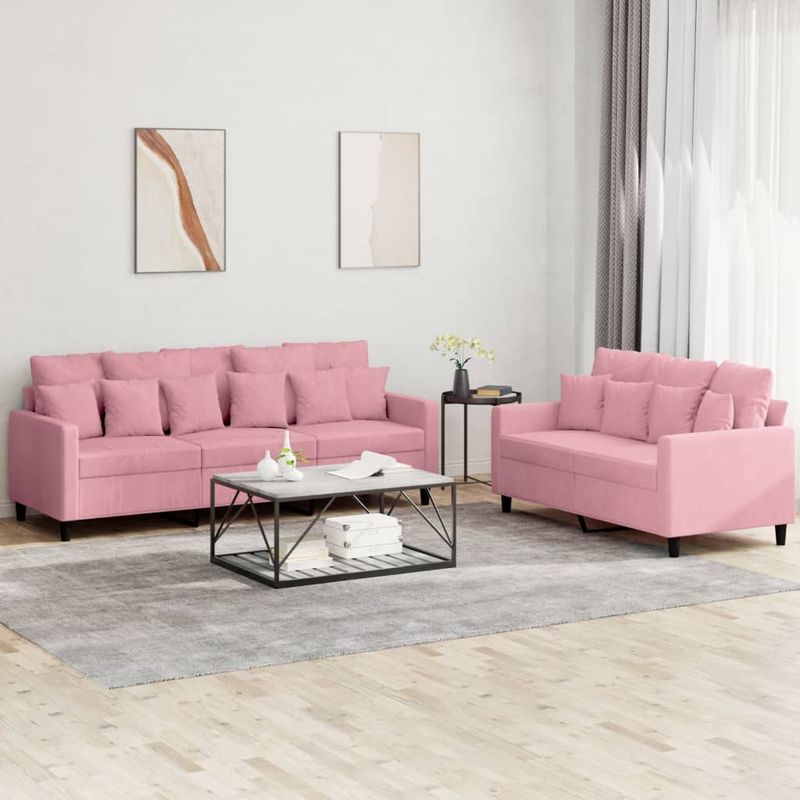 Casa si Gradina - Mobilier - Seturi de mobilier - Seturi living - Set de canapele cu perne, 2 piese, roz, catifea - Infinity.ro