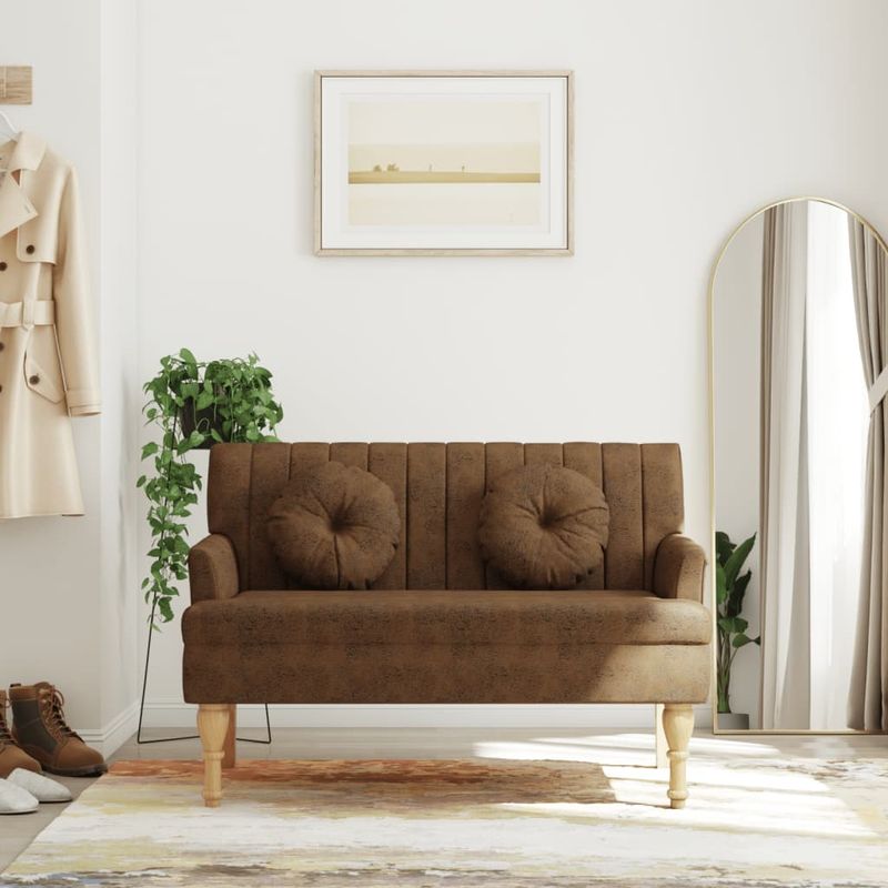 Casa si Gradina - Mobilier - Canapele si coltare - Banchete - Bancheta spatar maro 113x64,5x75,5 cm, piele intoarsa ecologica - Infinity.ro