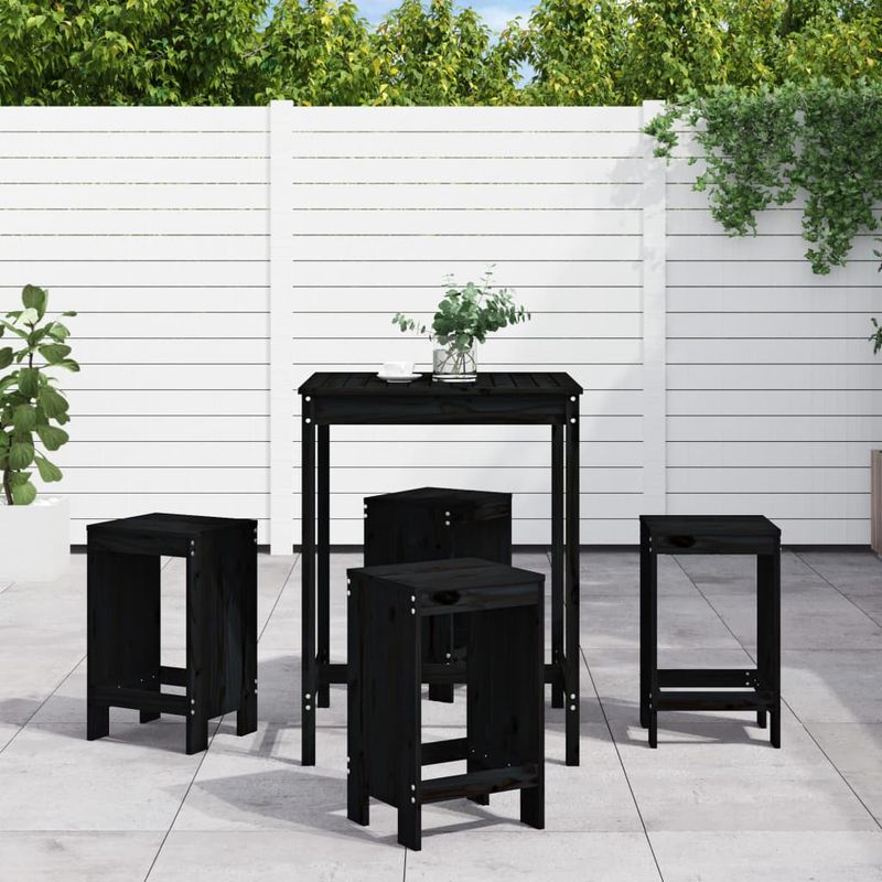 Casa si Gradina - Gradina si terasa - Mobilier exterior - Seturi mobila gradina - Set mobilier bar de gradina, 5 piese, negru, lemn masiv de pin - Infinity.ro