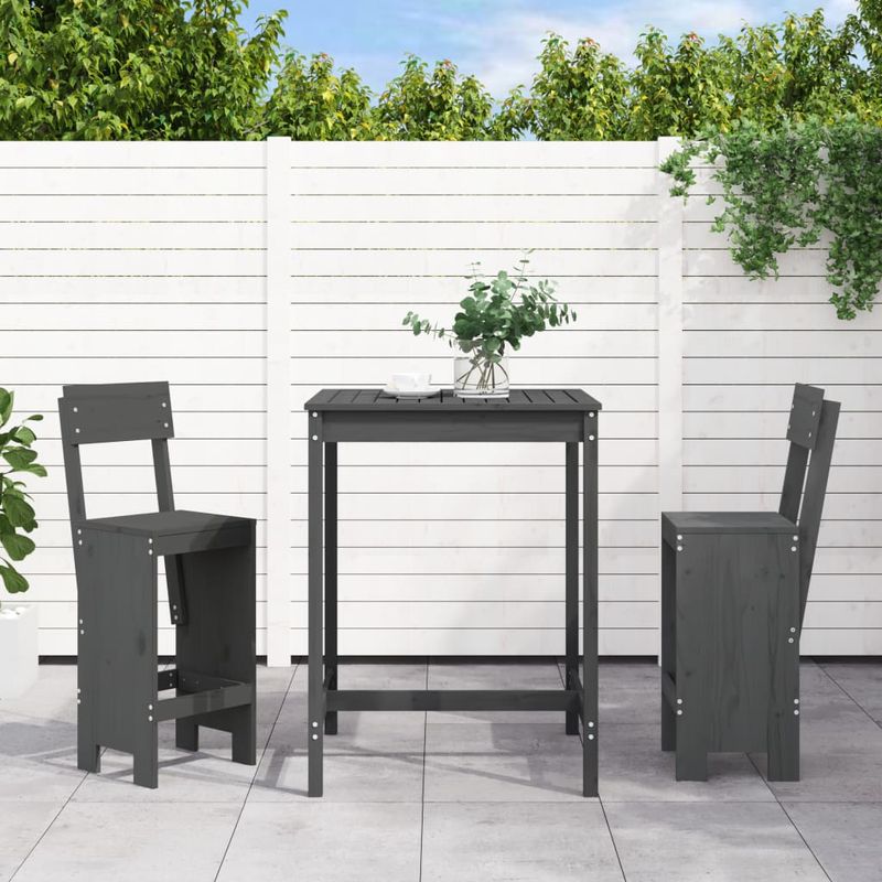Casa si Gradina - Gradina si terasa - Mobilier exterior - Seturi mobila gradina - Set bar de gradina, 3 piese, gri, lemn masiv de pin - Infinity.ro