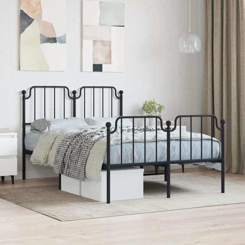 Casa si Gradina - Mobilier - Paturi si accesorii - Paturi - Cadru pat metalic cu tablie de cap/picioare , negru, 120x200 cm - Infinity.ro