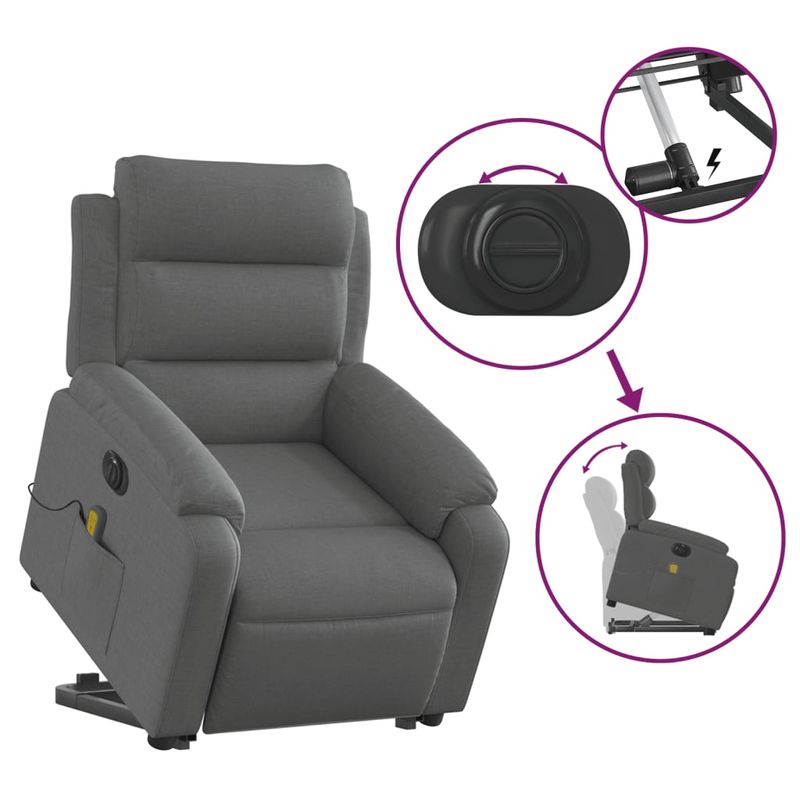 Ingrijire personala si Cosmetice - Sanatate si wellness - Articole wellness - Fotolii de masaj - Fotoliu electric masaj rabatabil cu ridicare, gri inchis textil - Infinity.ro