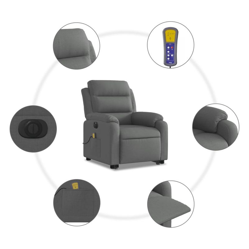 Ingrijire personala si Cosmetice - Sanatate si wellness - Articole wellness - Fotolii de masaj - Fotoliu electric masaj rabatabil cu ridicare, gri inchis textil - Infinity.ro