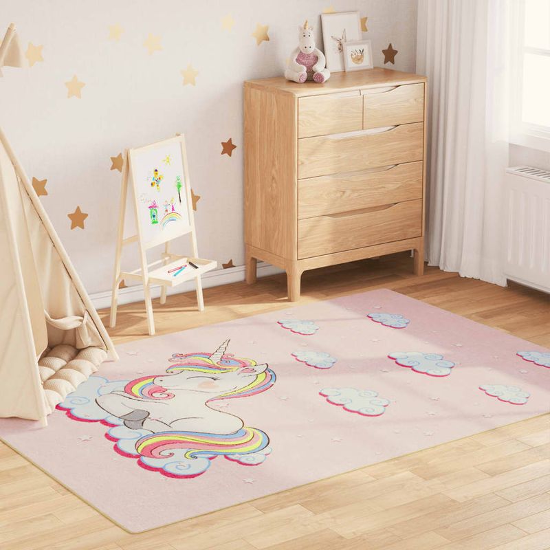 Casa si Gradina - Textile si covoare - Covoare - Covoare casa - Covor copii, roz unicorn, 160x230 cm, lavabil, anti-alunecare - Infinity.ro