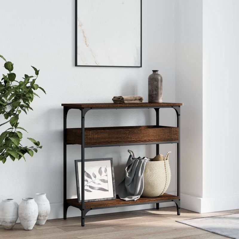 Casa si Gradina - Mobilier - Comode si corpuri - Console - Masuta consola cu raft stejar maro 75x29x75 cm lemn prelucrat - Infinity.ro