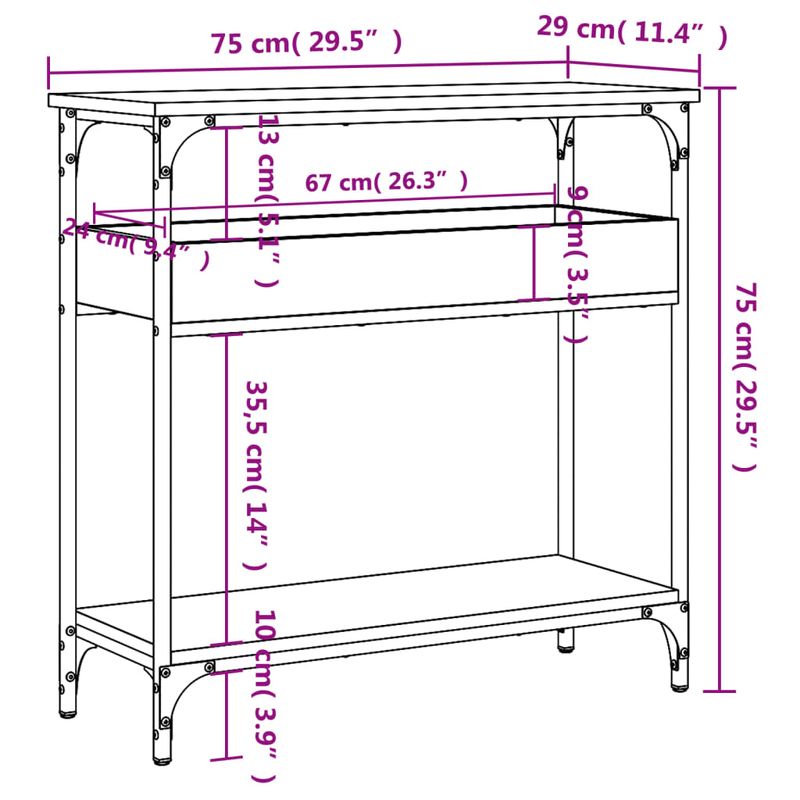 Casa si Gradina - Mobilier - Comode si corpuri - Console - Masuta consola cu raft stejar maro 75x29x75 cm lemn prelucrat - Infinity.ro
